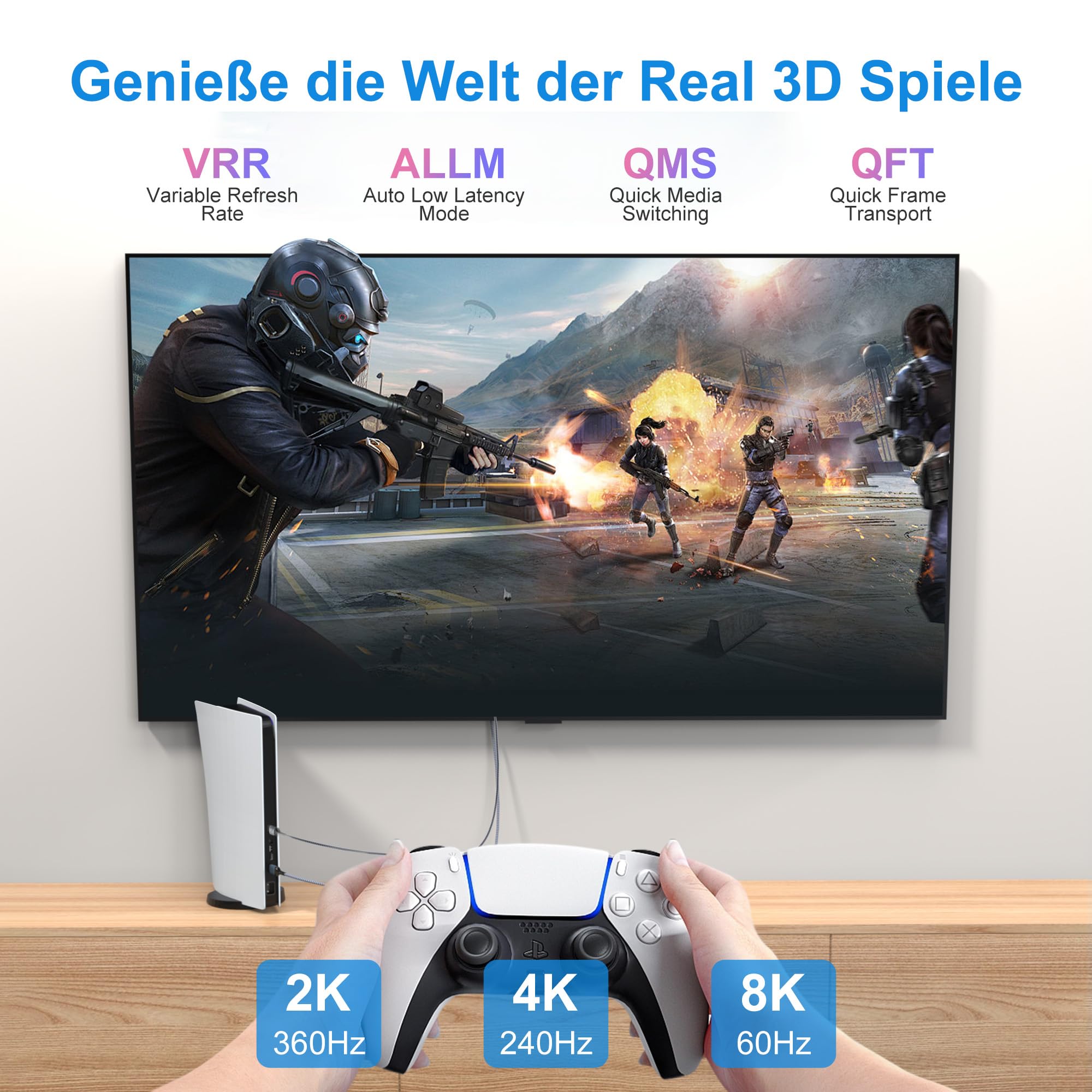 Glasfaser HDMI Kabel 25Meter 8K, 48Gbps Ultra High Speed Langes HDMI 2.1 Kabel Geflochten 8K@60Hz 4K@120Hz HDR10/HDCP2.2&2.3/eARC/3D Kompatibel für PS5, Xbox, HDTV, Laptop, Monitor
