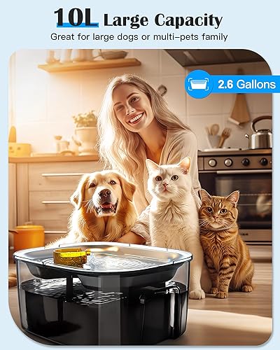 Miniatura 3 de lesotc - Dispensador de agua para perros de 338 oz10 L, fuente de agua para perros, de acero inoxidable, fuente de agua para perros grandes y