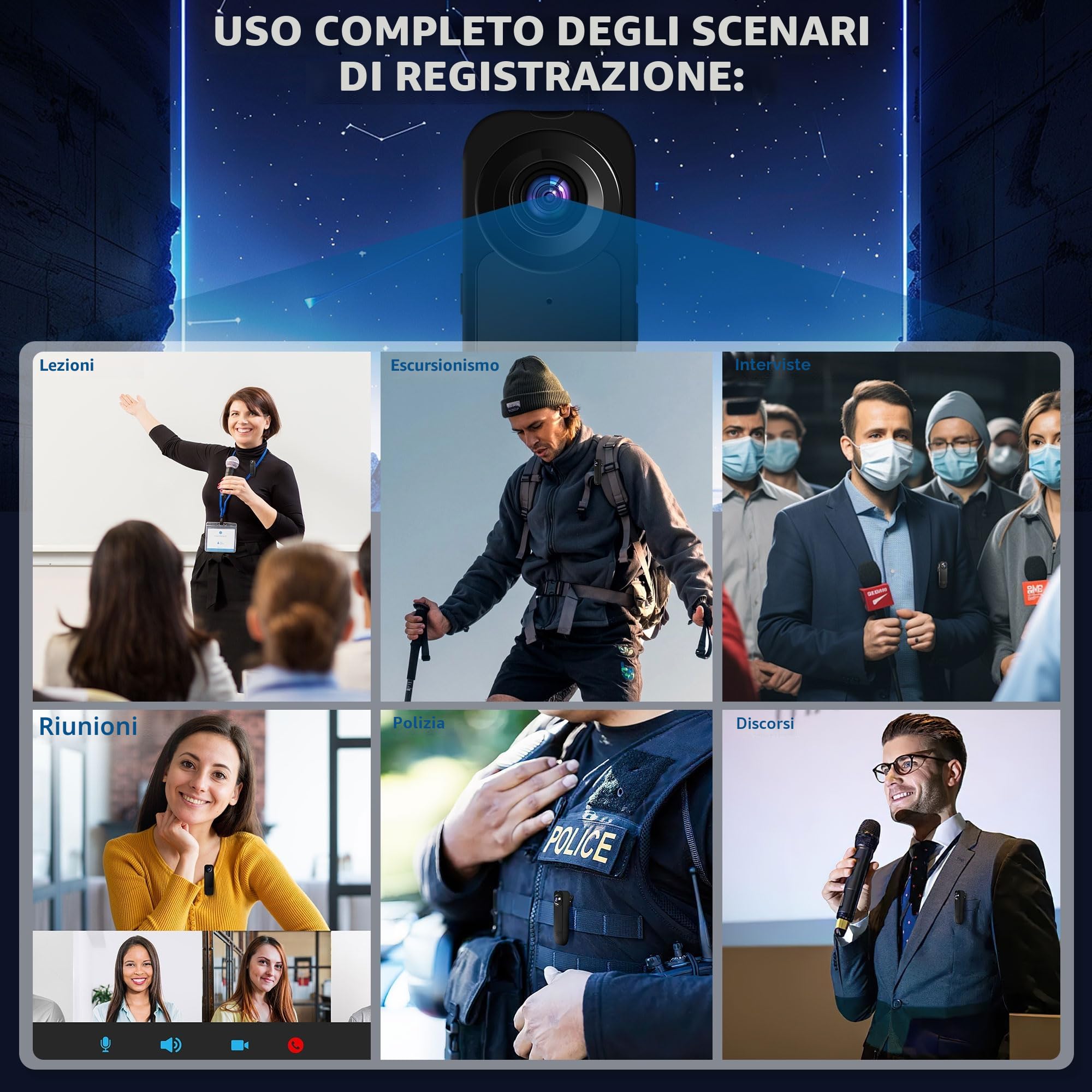 Telecamera Spia, 1080P HD Body Cam con Audio e Video, Bodycam Polizia Professionale Con 32G, Rilevamento del Movimento, Mini Telecamera Dash Cam Videocamera, Fotocamera per Conferenze Viaggio