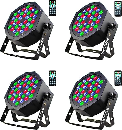 Rollrc Luces Par, 36 luces LED RGB de 1 W, luces de escenario de DJ con control remoto compatibles con DMX, luces Par activadas por sonido, 9 modos
