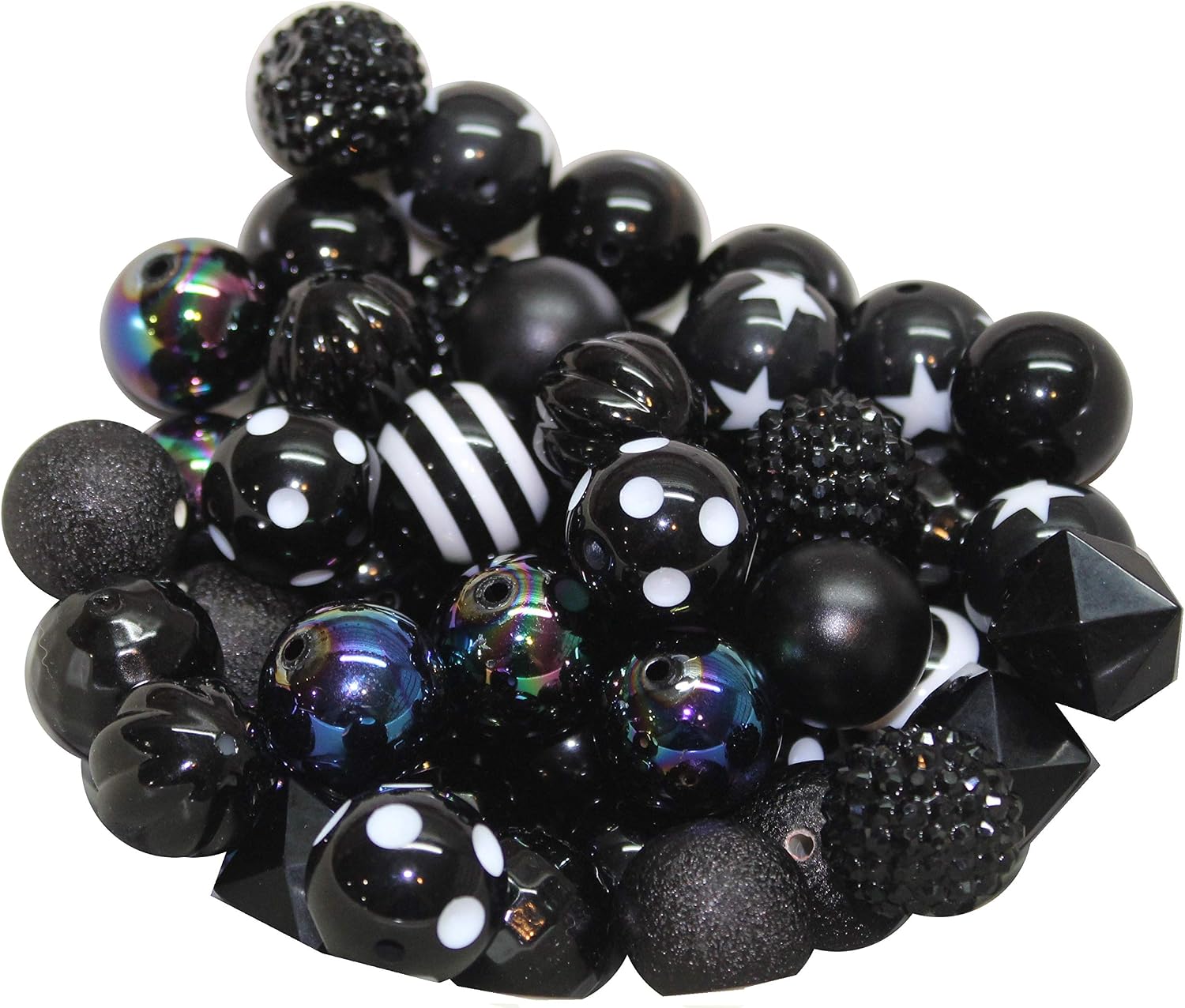 20mm Bulk Mix of 52 Black Chunky Bubblegum Beads 11 Styles Acrylic Gumball Beads Lot