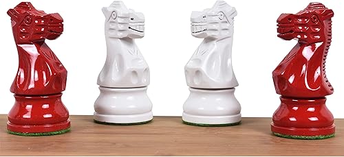 Miniatura 6 de RoyalChessMall-Juego de piezas de ajedrez Staunton pintadas en rojo y blanco marfil de 3.8 pulgadas, madera ponderada