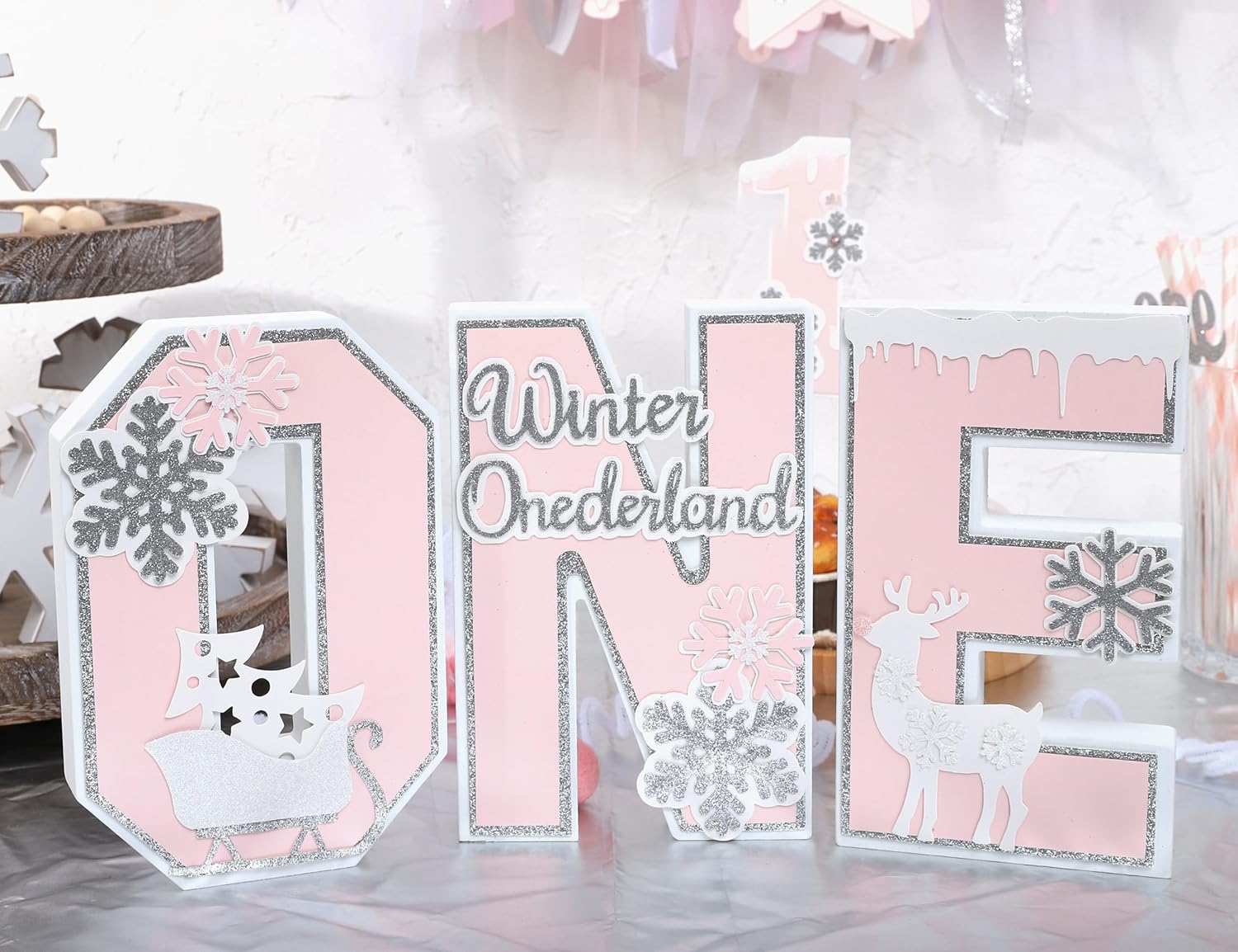 Snowflake One Letter Sign for 1st Birthday - Winter Onederland 1st Birthday Decoration, Winter Wooden One Table Centerpiece, Winter 1st Birthday Table Decor, Winter Onederland Birthday Photo Prop