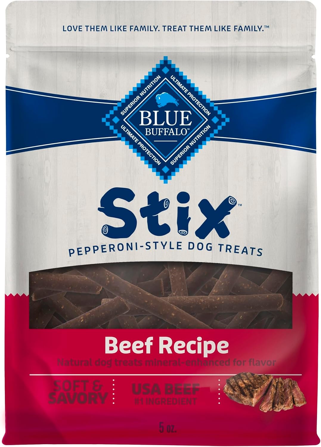 Blue Buffalo Stix Natural Soft Moist Dog Treats Beef Recipe Bag