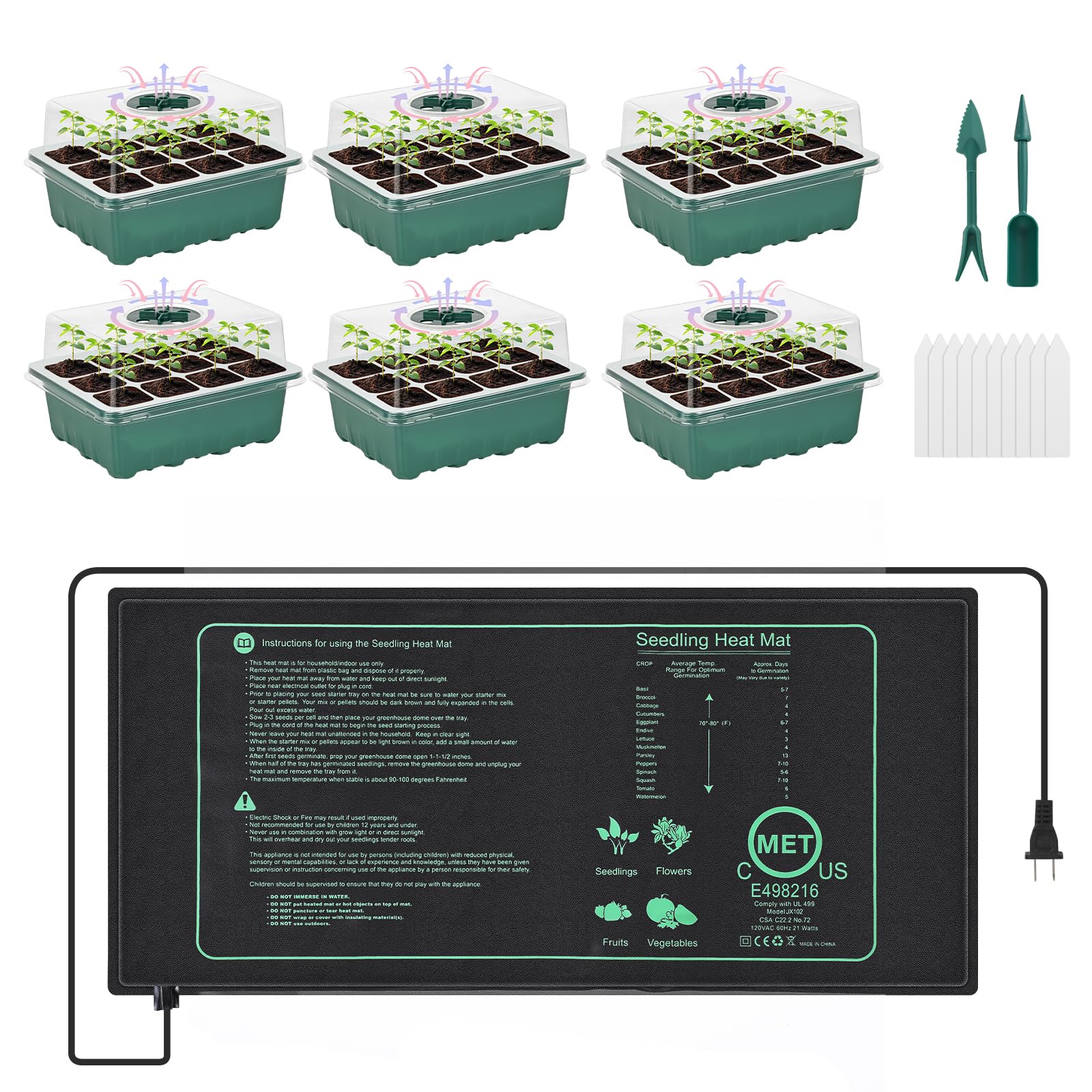 Kit de démarrage de graines Sckee avec 6 plateaux et tapis chauffant pour semis réussis