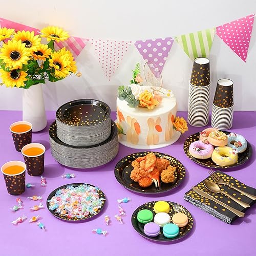Miniatura 4 de Uiifan 840 piezas de suministros de fiesta para 120 invitados, platos de papel desechables y tazas, servilletas, tenedores, cuchillos, cucharas,