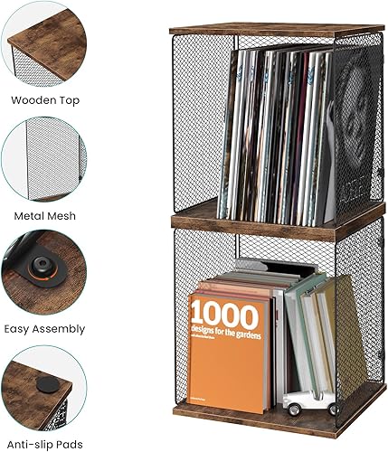 Miniatura 8 de ELITEROO Almacenamiento de discos de vinilo, caja de almacenamiento apilable para álbumes de bricolaje, con capacidad para 40-55 discos, caja