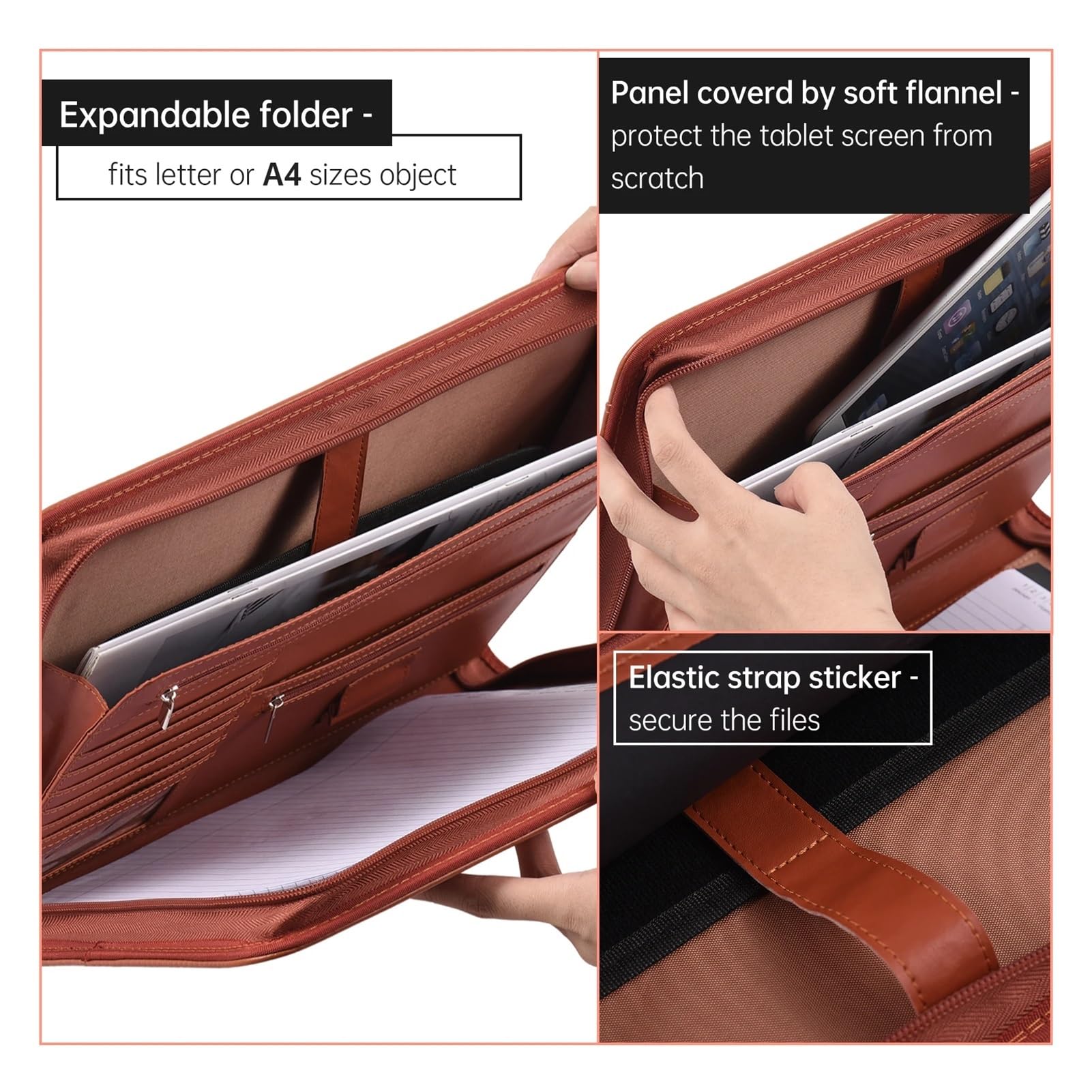 A4 PU Portfolio Organizer con cerniera Padfolio per colloqui Riprendi Documenti Planner Agenda Pianificazione Tablet Sleeve Holder