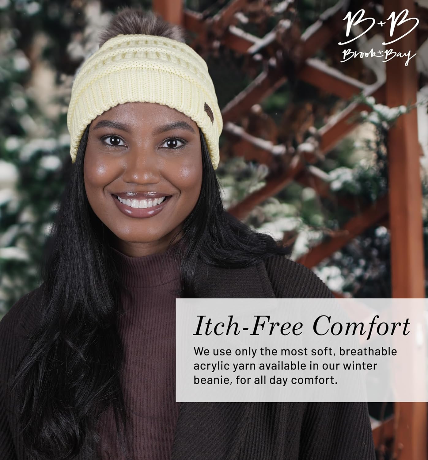 Brook + Bay - Beanie Hats for Women, Pom Pom Hat Soft Chunky Knit Beanie for Cold Weather, Stocking Cap for Women Winter Hats - Image 6