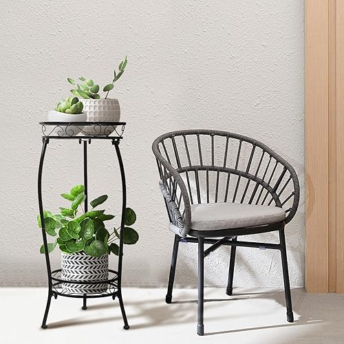 Miniatura 8 de Soporte para plantas para interiores y exteriores, 2 niveles y 27 pulgadas de alto, soporte de metal para maceta, soporte para macetas, estante
