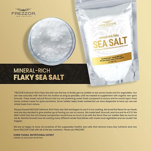 Miniatura 7 de FREZZOR Sal marina escamosa, 7.4 onzas de copos de sal marina gourmet prémium de Nueva Zelanda, 84 minerales y oligoelementos, 100% natural, sal