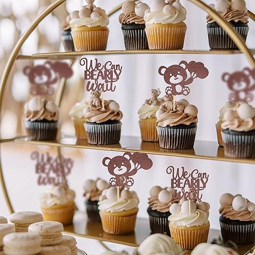 Miniatura 4 de 24 piezas de decoración para cupcakes con la frase "We Can Bearly Wait" con purpurina para globos de oso para cupcakes, decoración de pasteles para