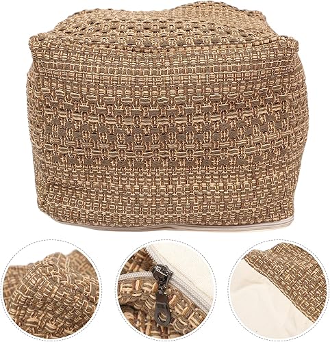 Miniatura 4 de LIFKOME Reposapiés cuadrado otomano de algodón, hecho a mano, tejido a mano, reposapiés de algodón y lino, cojín cuadrado para el suelo, cojín de