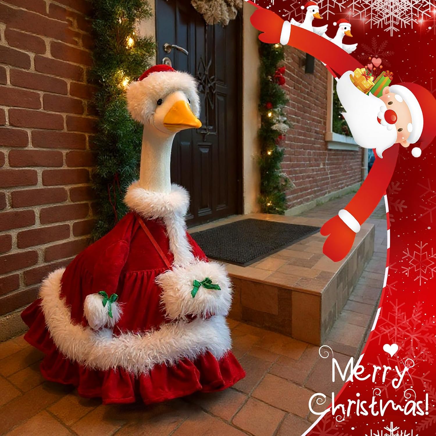 Sotiff 2 Set Christmas Porch Goose Outfit Mrs. Claus Goose Santa Dress for 23" H Large Statue Christmas Costume for Yard Lawn Outdoor Garden Patio Mrs and Mr Xmas Santa Winter Holiday Decoration