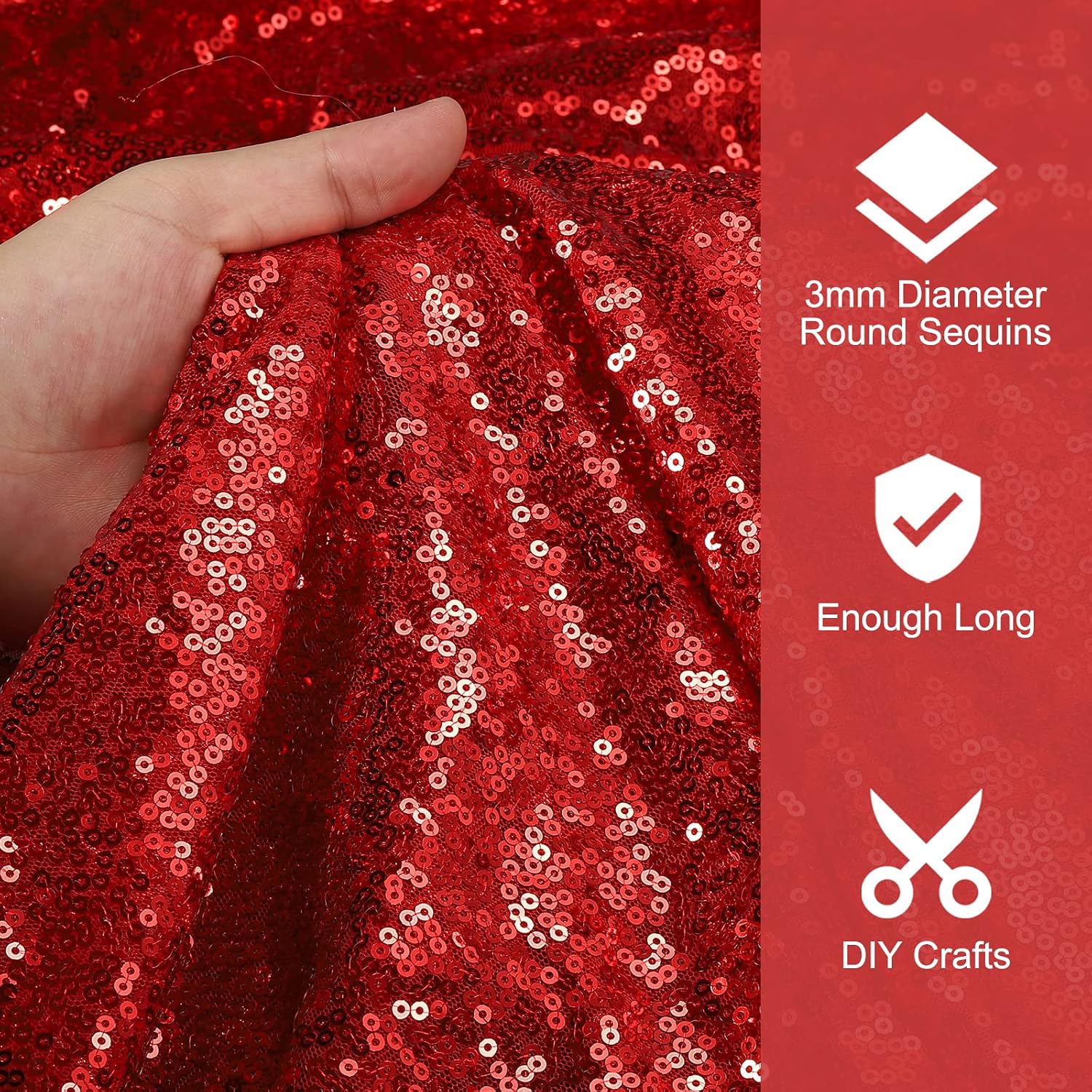 PATIKIL Sequin Fabric Red, 4 Yards Length 4.9 Feet Wide, Mesh Fabric Full Glitter Sequins Fabric Sewing