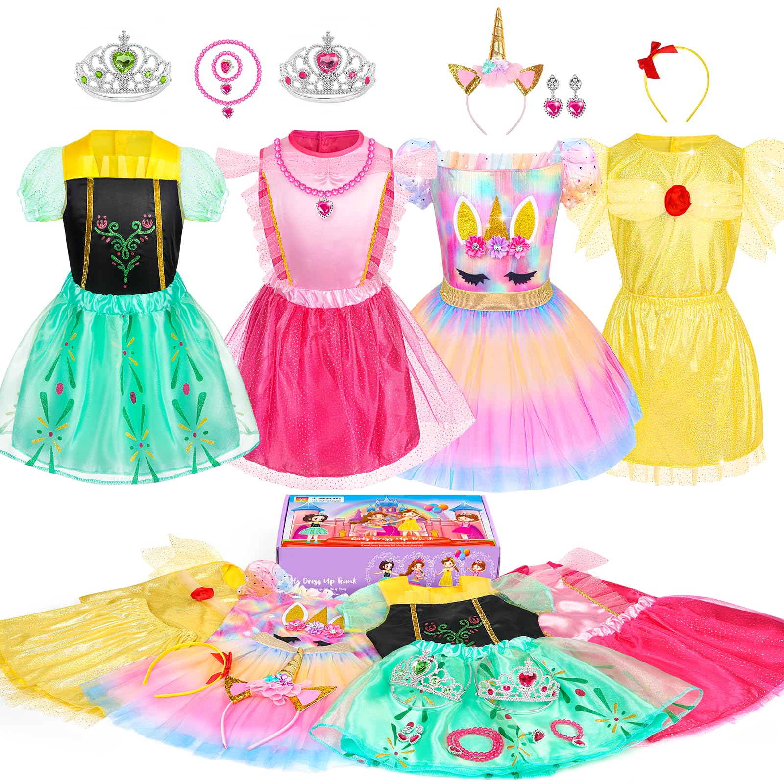 Teuevayl Princess Dress Up for Girls 3 4 5 6, Kids' Dress Up Pretend Play Clothes Princess Toys Gift for Little Girls
