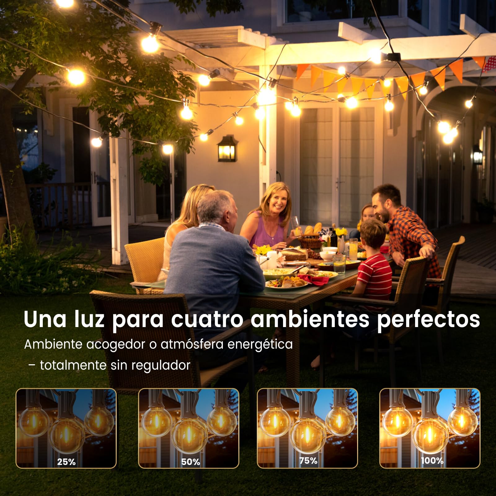 Guirnalda Luces Exterior 45 Metros, G40 Guirnaldas Exterior LED con 75+3 Guirnalda Bombillas, Impermeable IP45, 2700K Blanco Cálido Luces Terraza para Jardín Patio Fiesta Boda