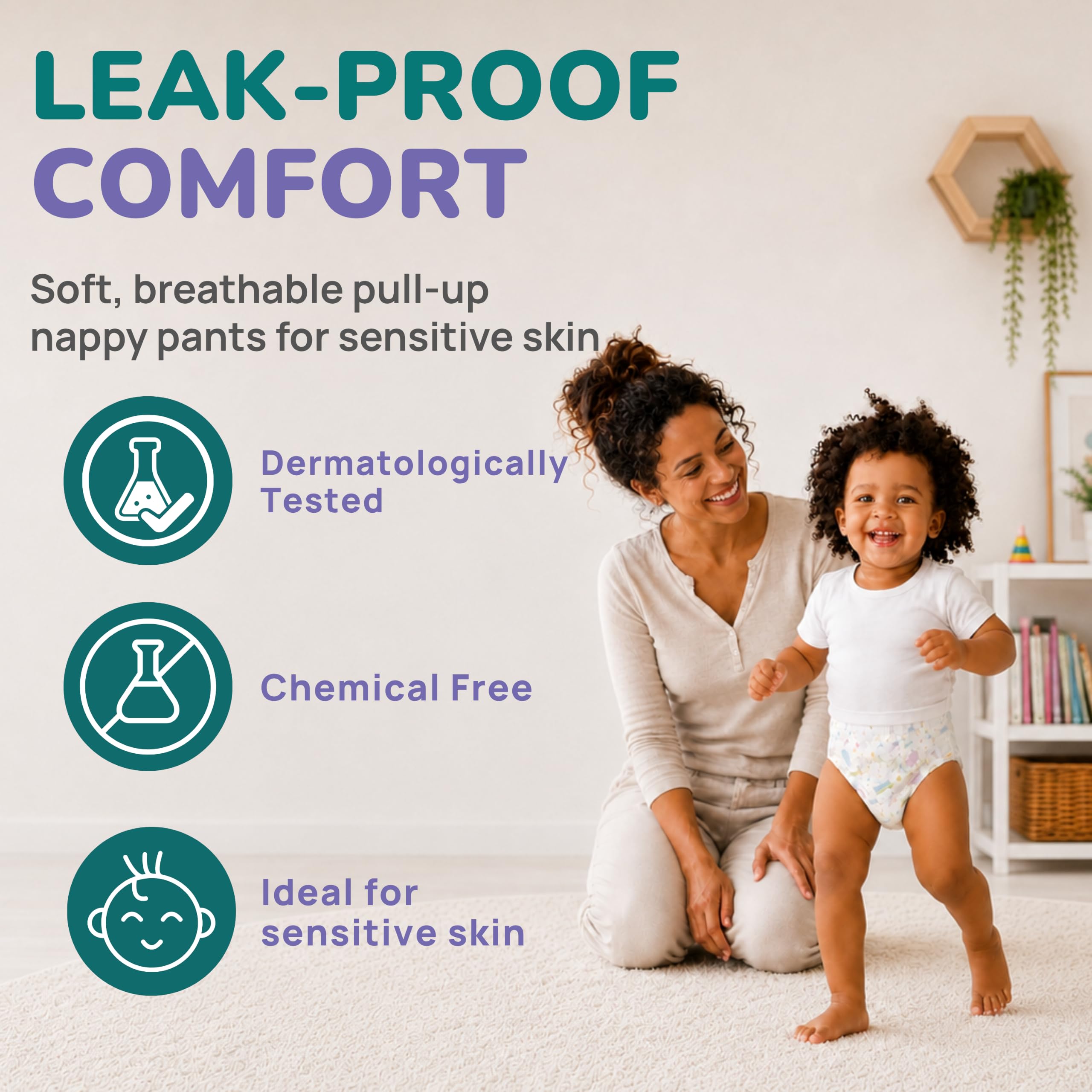 Premium Nappy Pants - Pañales para bebé talla 6 (13-18 kg), paquete de ahorro de 138 unidades con núcleo de SAP ultra absorbente, sin químicos y dermatológicamente probados, dominadas suaves y