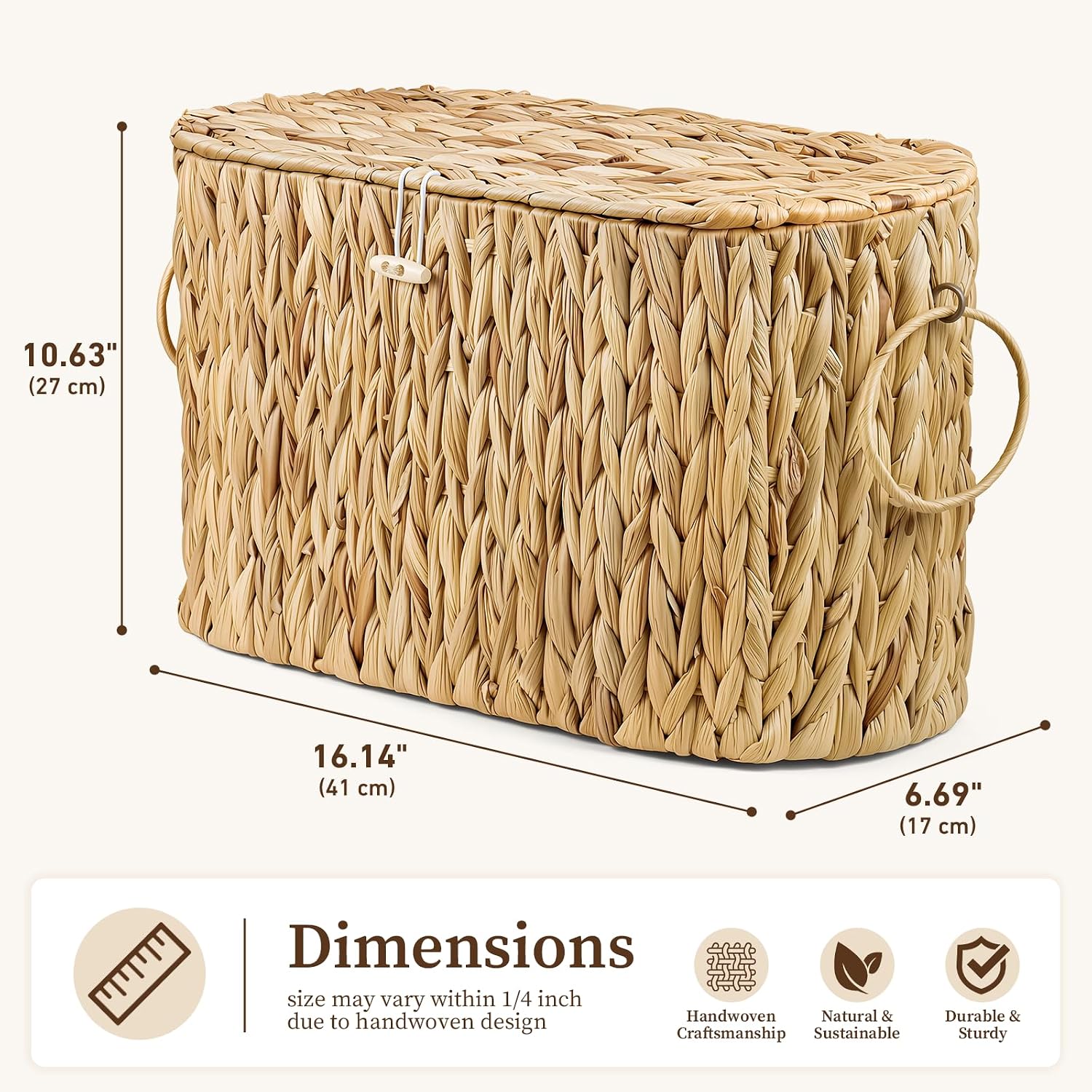 Toilet Paper Storage Basket with Lid, Wicker Toilet Paper Basket Holder for 6 Mega Rolls, Slim Water Hyacinth Toilet Paper Holder with Storage, Rattan Bathroom Organizer for Back of Toilet image 4