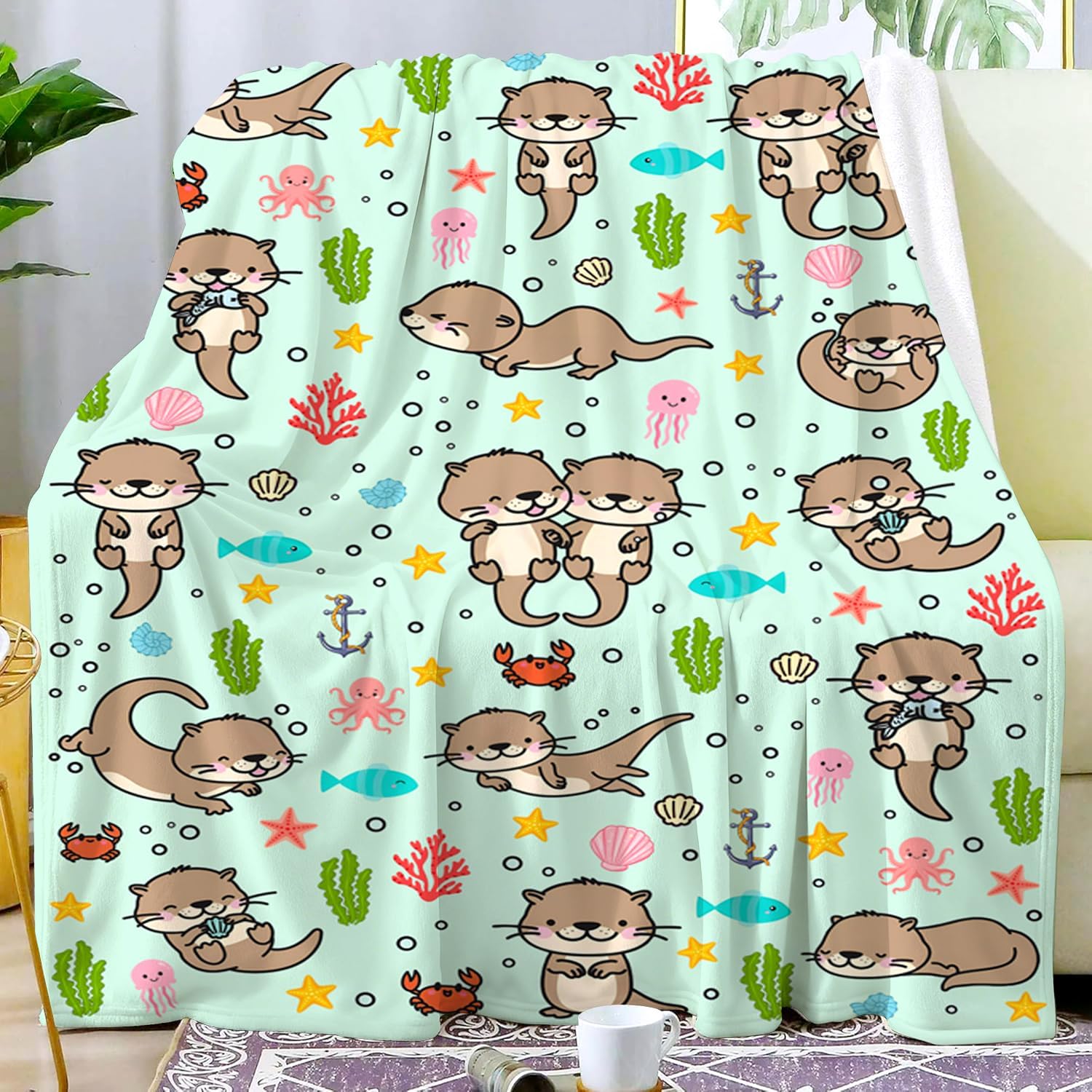 Sea Otters Blanket Gifts for Otter Lovers Stuff Otters Blankets and Throws Plush Soft Flannel Merch Cute Funny Otter Gifts for Women Girls Boys Kids Teens Adults Room Decor 80"X60"