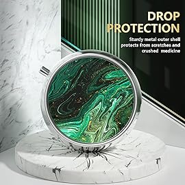 Nipichsha Pill Box, Small Pill Case for Purse & Pocket, Cute Travel Medicine Organizer, Portable Medicine Container Holder to Hold Vitamins, Medication, Fish Oil & Supplement, Green Ocean Marble