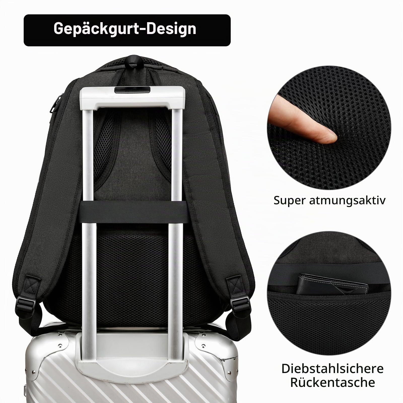 Rucksack Herren,Rucksackschule Laptop Rucksack Schulrucksack Jungen Teenager mit 17.3 Zoll Laptopfach,Wasserdicht Rucksack Arbeit Schultasche für Schule, Wandern Reisen, Business, Schwarz