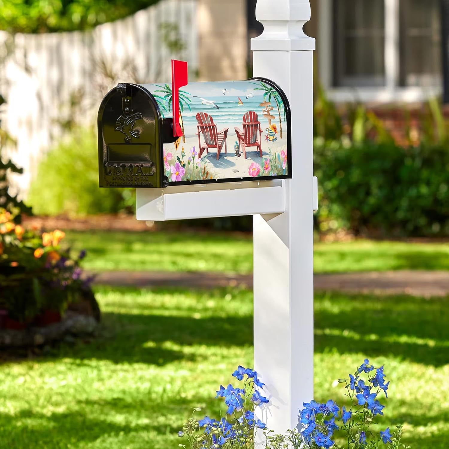 Coastal Beach Mailbox Covers Magnetic Standard Size 21" X 18" Seaside Summer Welcome Mailbox Wraps Post Letter Box Cover for Garden Yard Home Decor Outdoor Decorations (Beach, 21" x 18")