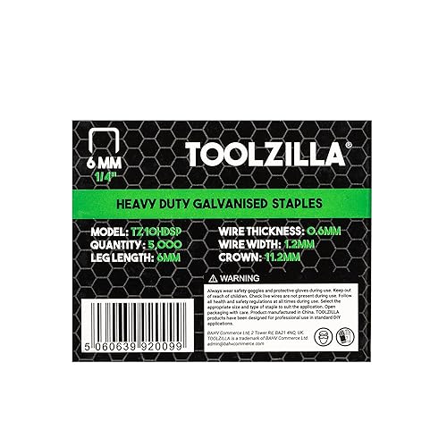 Miniatura 2 de TOOLZILLA Grapas resistentes para pistola de grapas - Paquete de 5,000 grapas galvanizadas Toolzilla de 0.236 in (corona estrecha). Perfecto para