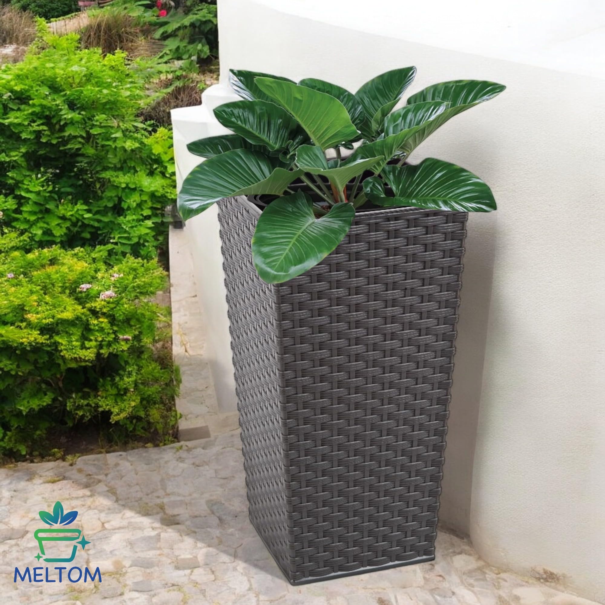MELTOM Vaso per piante in plastica in rattan con inserto rimovibile alto (grafite, 3XL-75 cm)