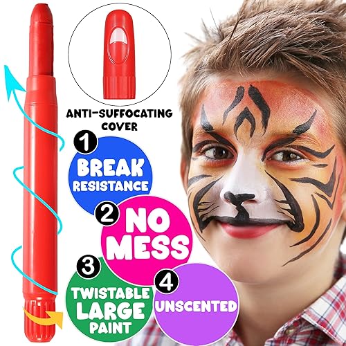 Miniatura 3 de Jim&Gloria Kit de pintura facial a base de agua con plantillas, 8 grandes kit de pintura facial profesional para fiestas de niños, pintura facial de