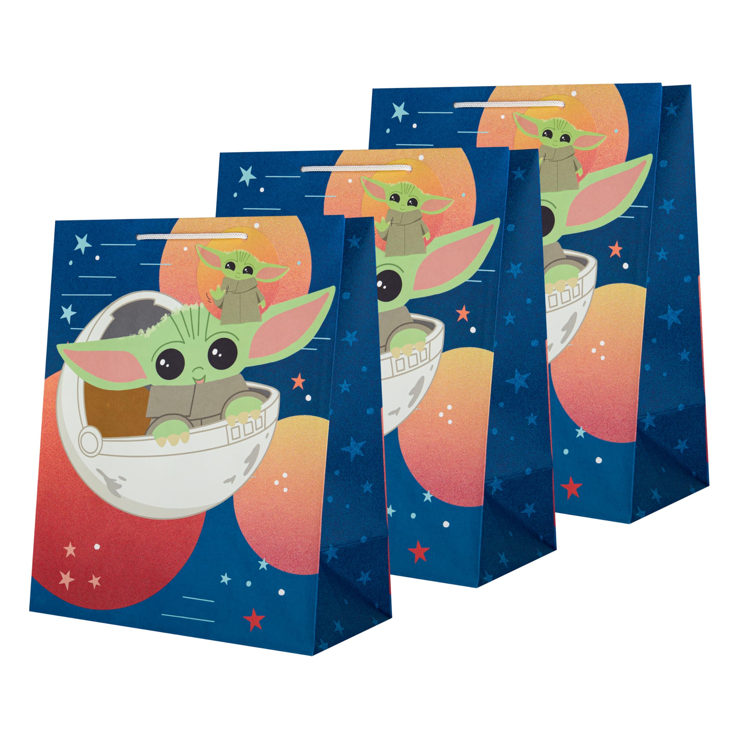 Hallmark Large Gift Bag, Pack of 3, Star Wars, The Mandalorian, Grogu & Hover Pram, Birthday, Christmas, Kids, Blue, Green