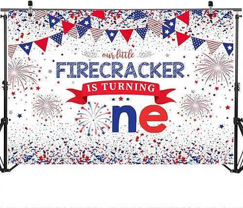 Miniatura 4 de Mocsicka Telón de fondo del primer cumpleaños del Día de la Independencia, 4 de julio, Our Little Firecracker is Turning One First cumpleaños,