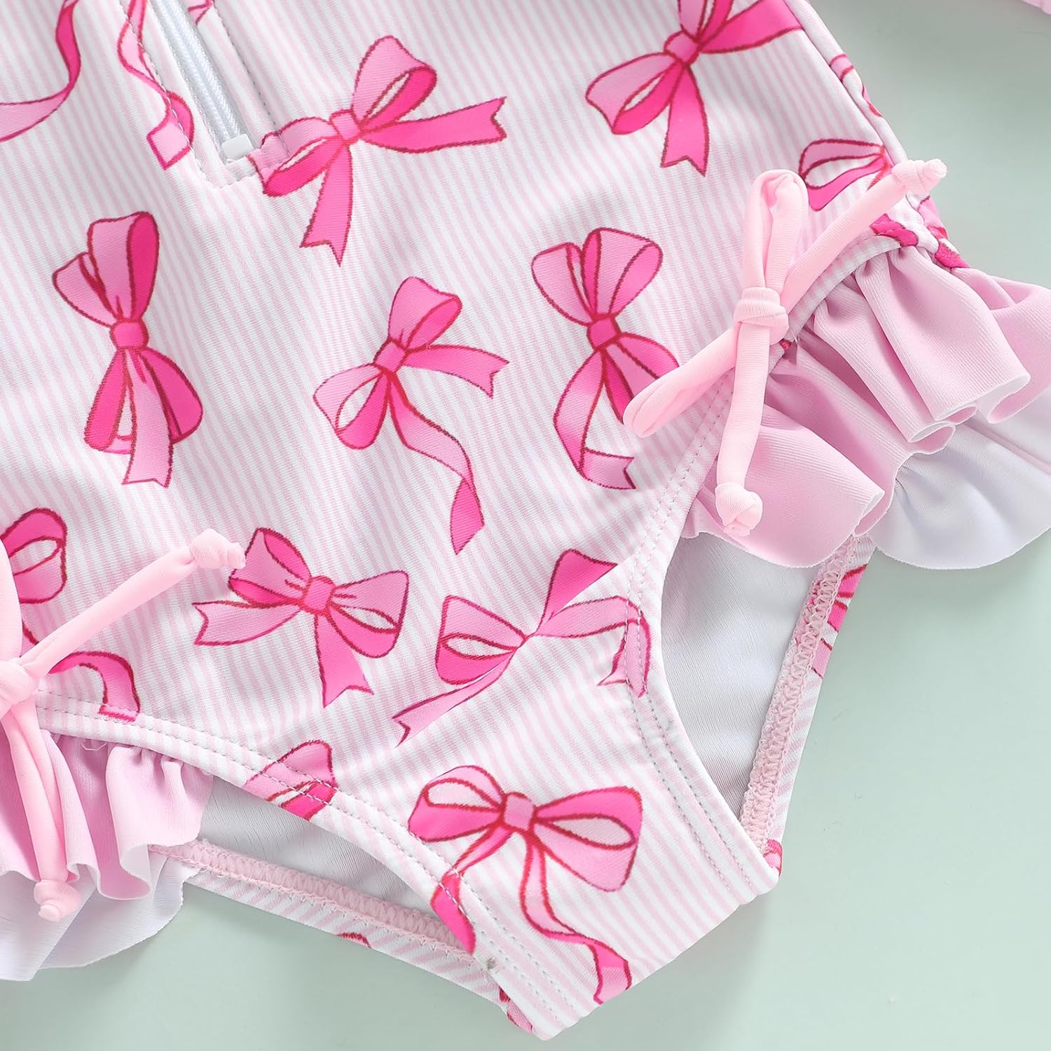 Yccutest Little Toddler Girl Long Sleeve One Piece Swimsuit Pink Bow Print Rash Guard Bathing Suit for Girls Kids Swimwear - Image 2