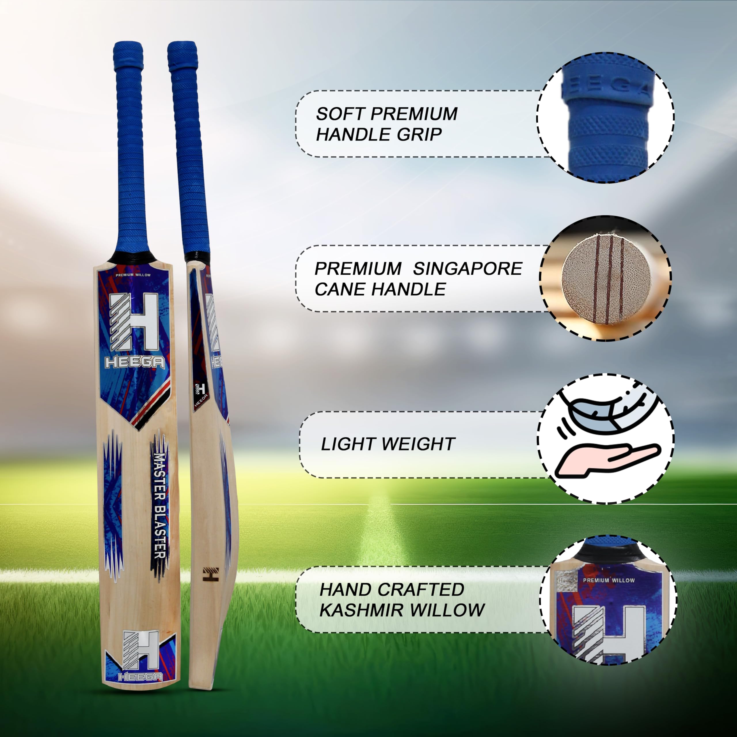 Sumartz Full Cane Wood Senior Cricket Bat Handle for English Willow or Kashmir Willow Bats