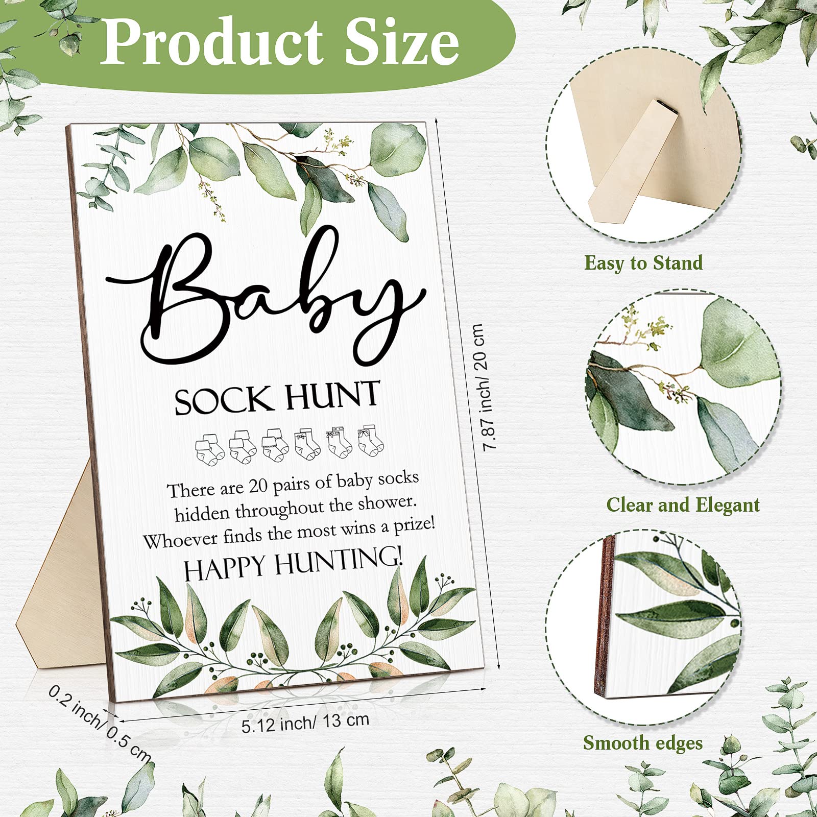 Hoteam 21 Stück Babyparty-Spiele, inklusive Babysocken, Jagdschild und 20 Paar kleine Baumwoll-Babysocken, Holz-Tischschild mit Halter für Jungen und Mädchen, Geschlechtsoffenbarung, Partygeschenke