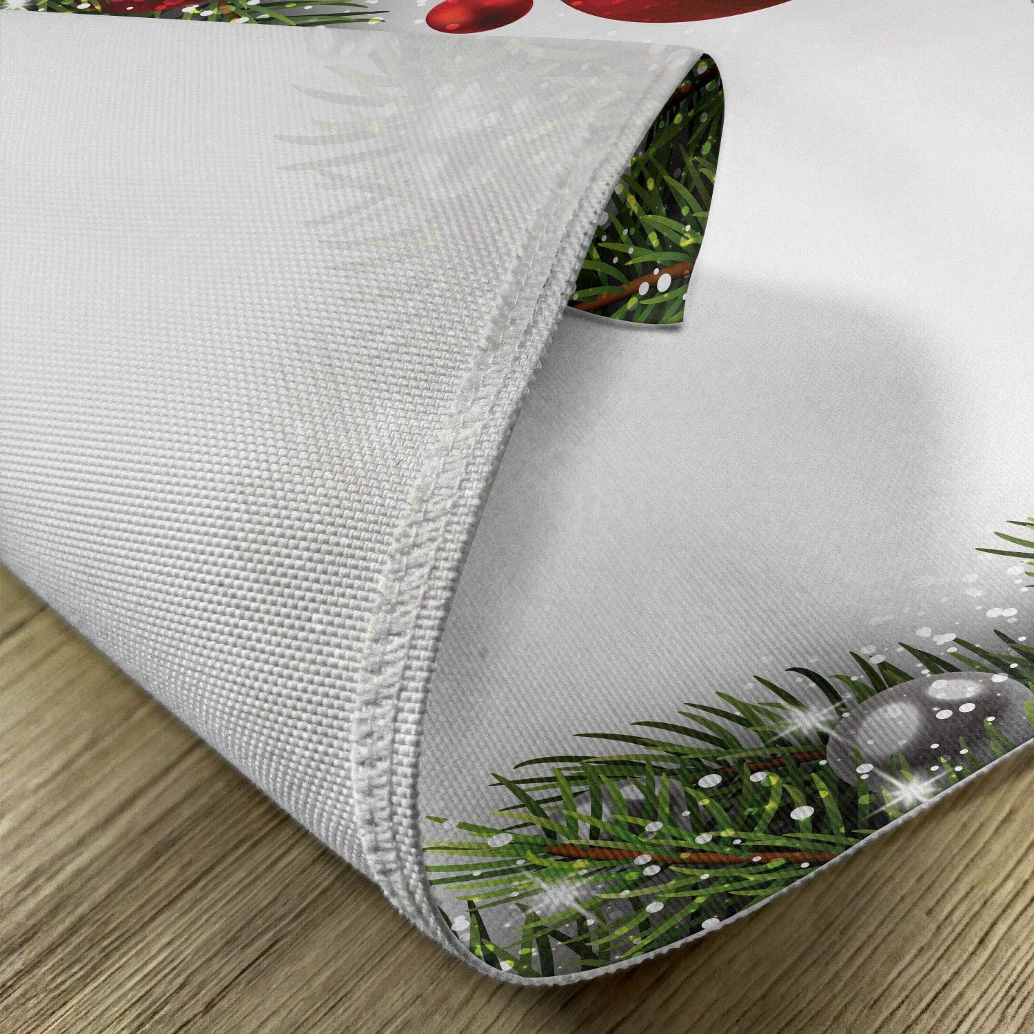Ambesonne Christmas Place Mats Set of 4, Holiday Season Backdrop with Pine Leaves Ball Classic Design Print, Washable Fabric Placemats for Dining Table, Standard Size, Green White