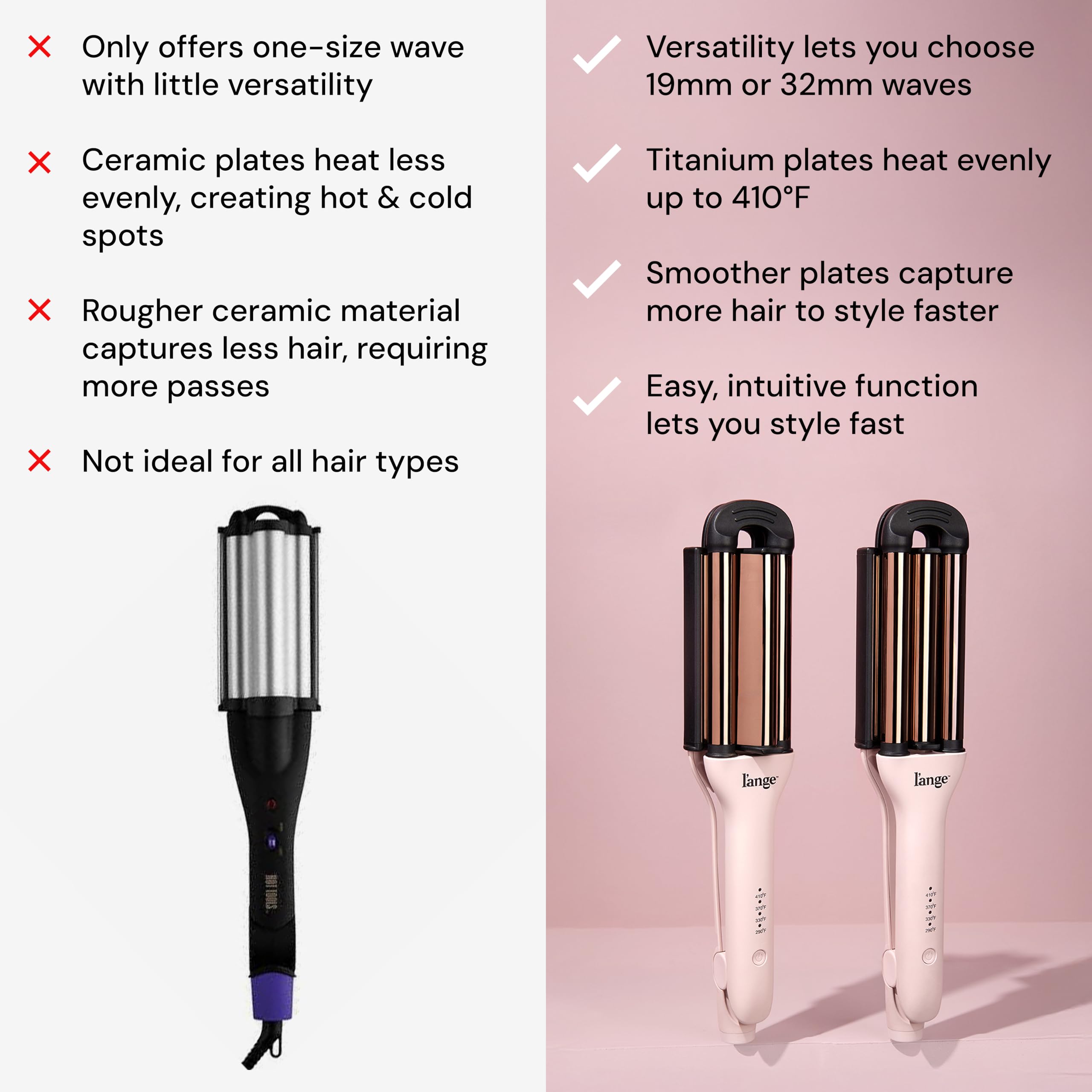 L'ANGE HAIR VersaWaver 2-in-1 Adjustable Titanium Hair Waver & Crimper