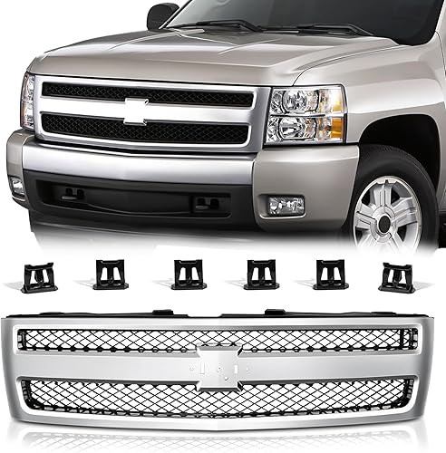 Miniatura 9 de Rejilla delantera compatible con Silverado 07 08 09 2009 2010 2011 2012 2013 Silverado 07 08 09 10 11 12 13 Chevrolet Silverado 1500 malla negra mate