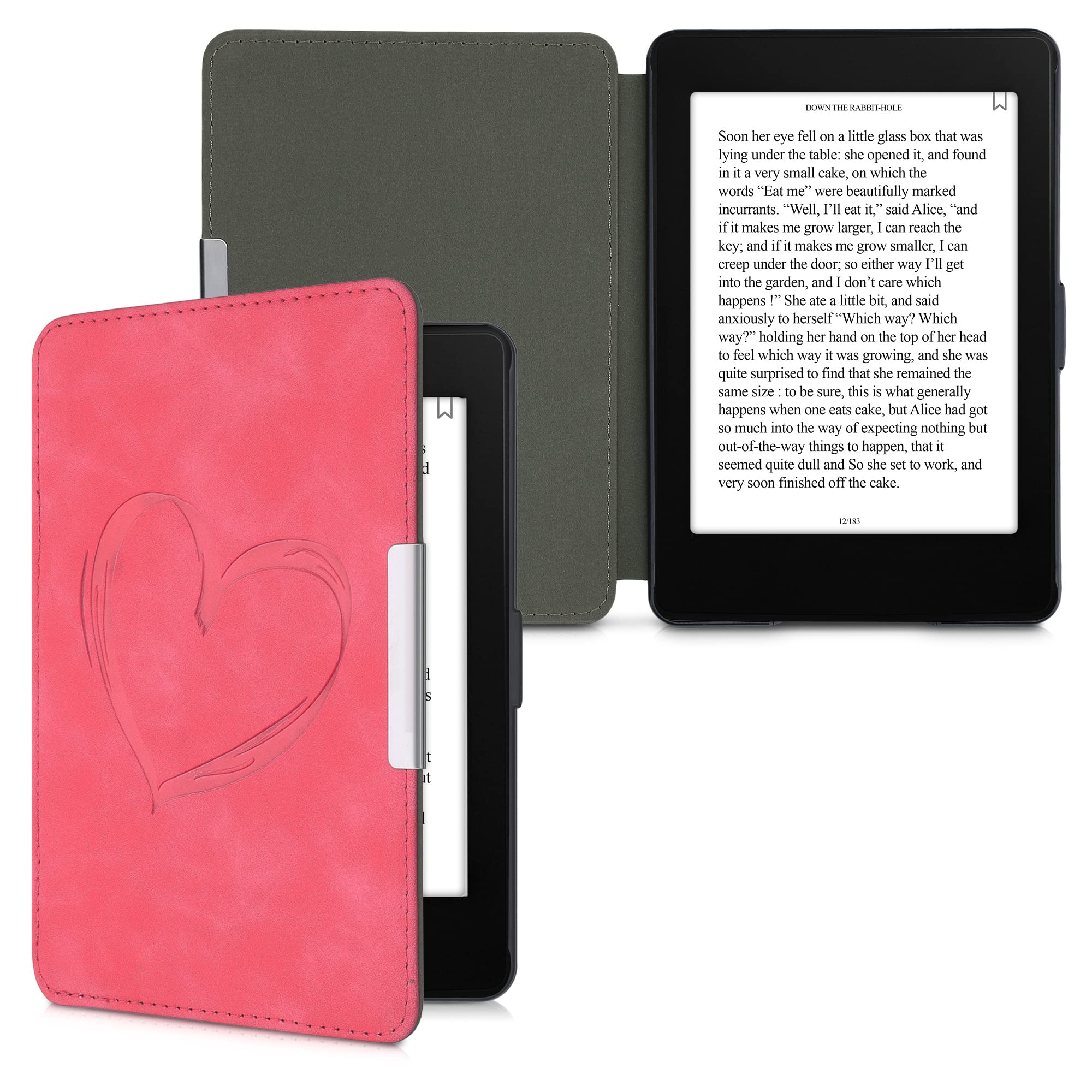 kwmobile Etui kompatybilne z Amazon Kindle Paperwhite - etui na czytnik e-booków - szczotkowane serce ciemnoróżowe