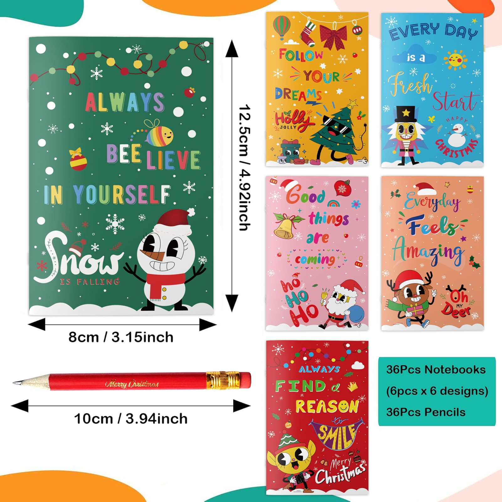 Christmas Pencils and Notebooks, 36Packs Christmas Pencil with Rubber for Children, Xmas Notepads Pencils Bulk with Erasers for Kids, Christmas Stationery for Class Students from Teacher (Christmas) - Image 3