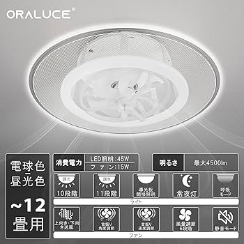 導光板シーリングファンライト 12畳 4500lm 正逆回転 調光調色 間接照明 Amazon.co.jp : ORALUCE 導光板 シーリングファンライト 12畳 首