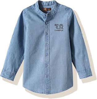 Amazon Brand - Symbol Boys 100% Cotton Regular/Mandarin Collar Denim Shirt | Full Sleeves | Regular Fit | Age 2-14 Years Price In India