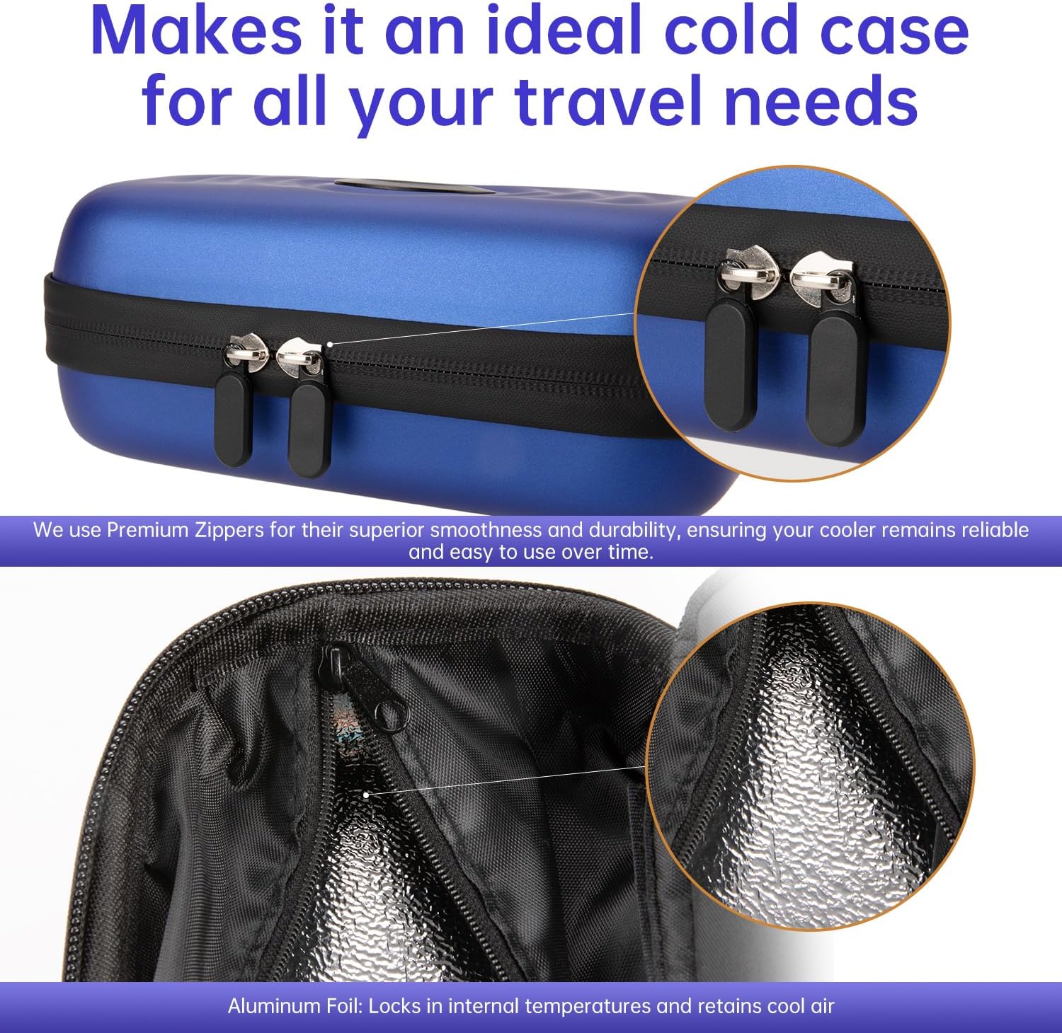 Insulin Cooler Travel Case with Temperature Display Medication Diabetic Cooler for Daily Life Trip outdoors Refrigerated Medicine Organizer Bag with 2 Reusable TSA Approved Ice Packs (Blue)