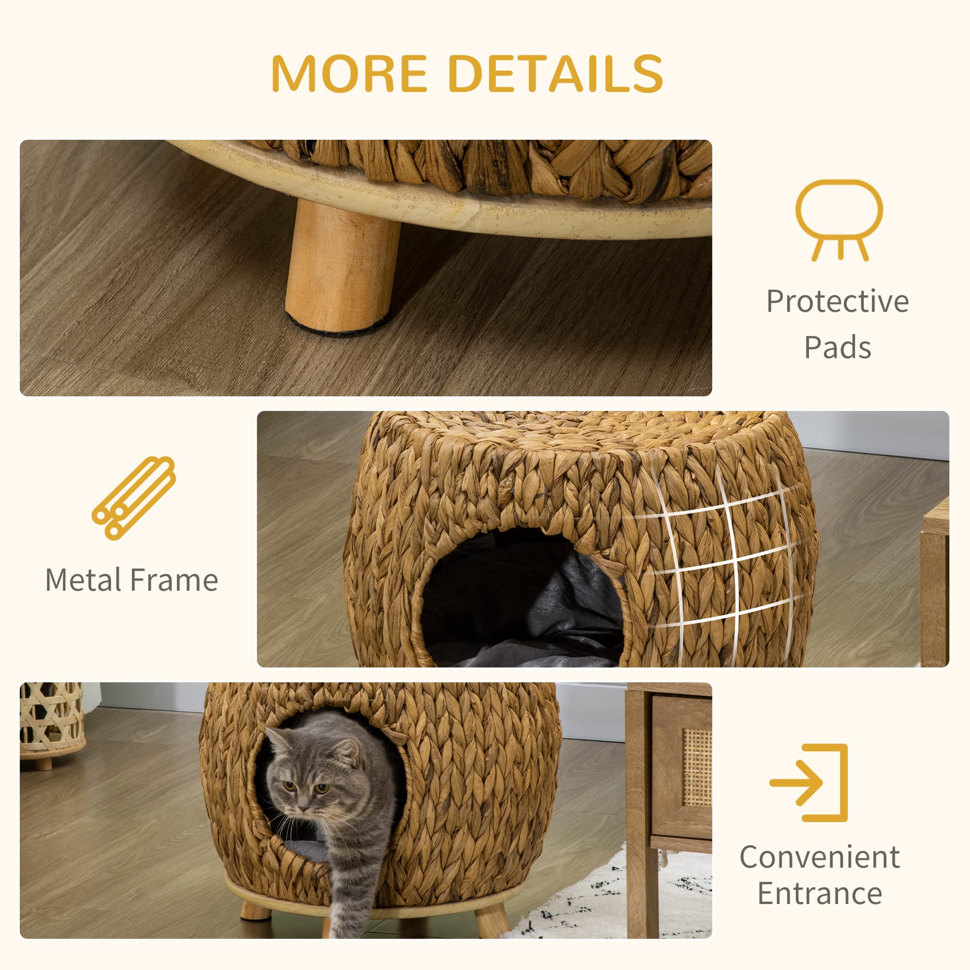 PawHut Wicker Katzenhaus Hocker erhöhtes Haustierbett 44x43x41cm
