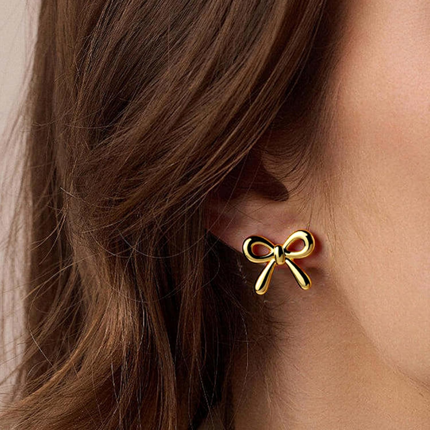 Gold Bow Earrings for Women Dainty Gold Bowknot Ribbon Stud Earrings Hypoallergenic Minimalist Simple Cute Bow Earring Jewelry Gifts Trendy Stuff - Image 2