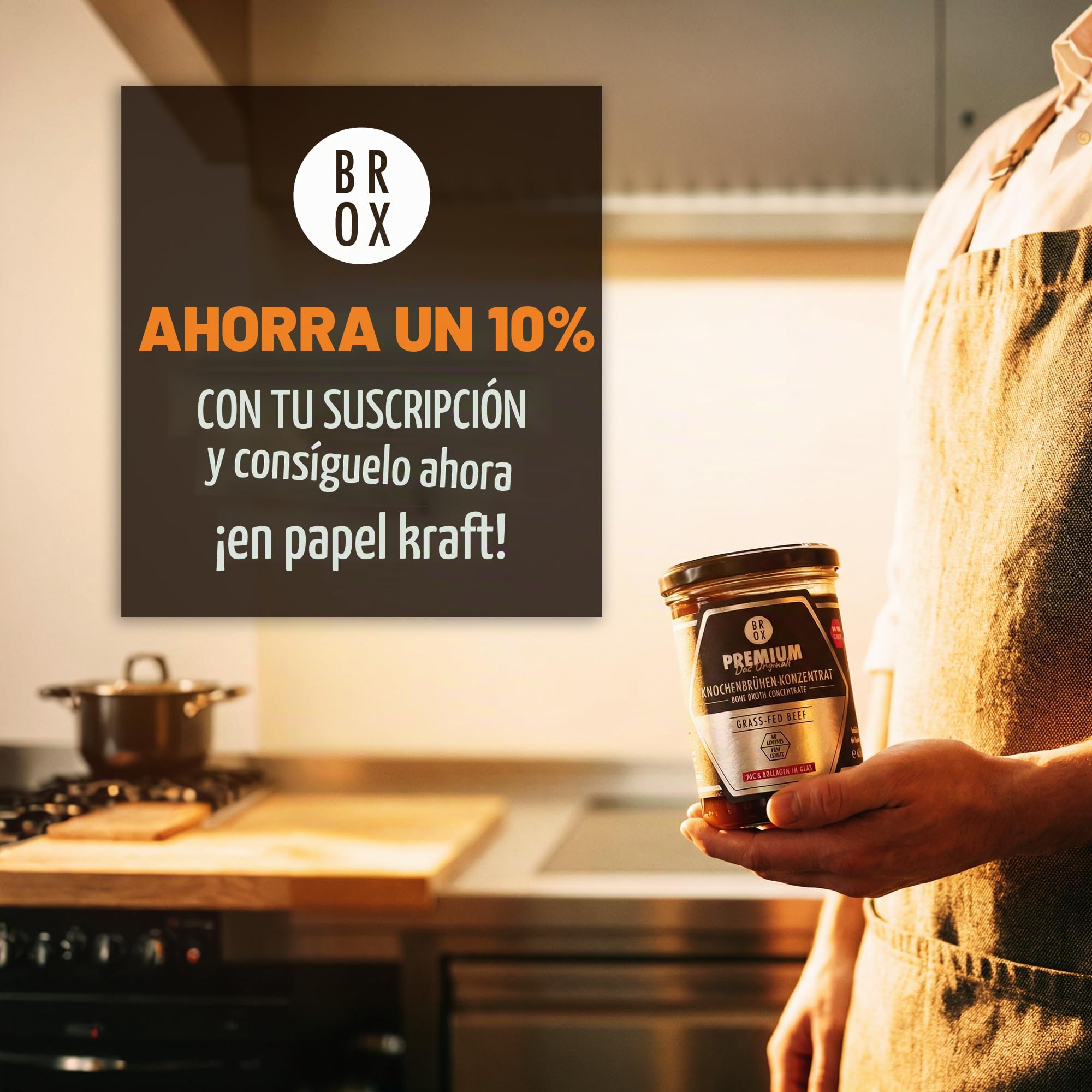 BROX Concentrado de Caldo de Huesos de Vacuno de Pasto (465 g) - Cocido 24h, 205g de Colageno, listo en 3 seg - Rinde 11,5L de Bone Broth de Maxima Biodisponibilidad - Sin Aditivos, 46 Raciones