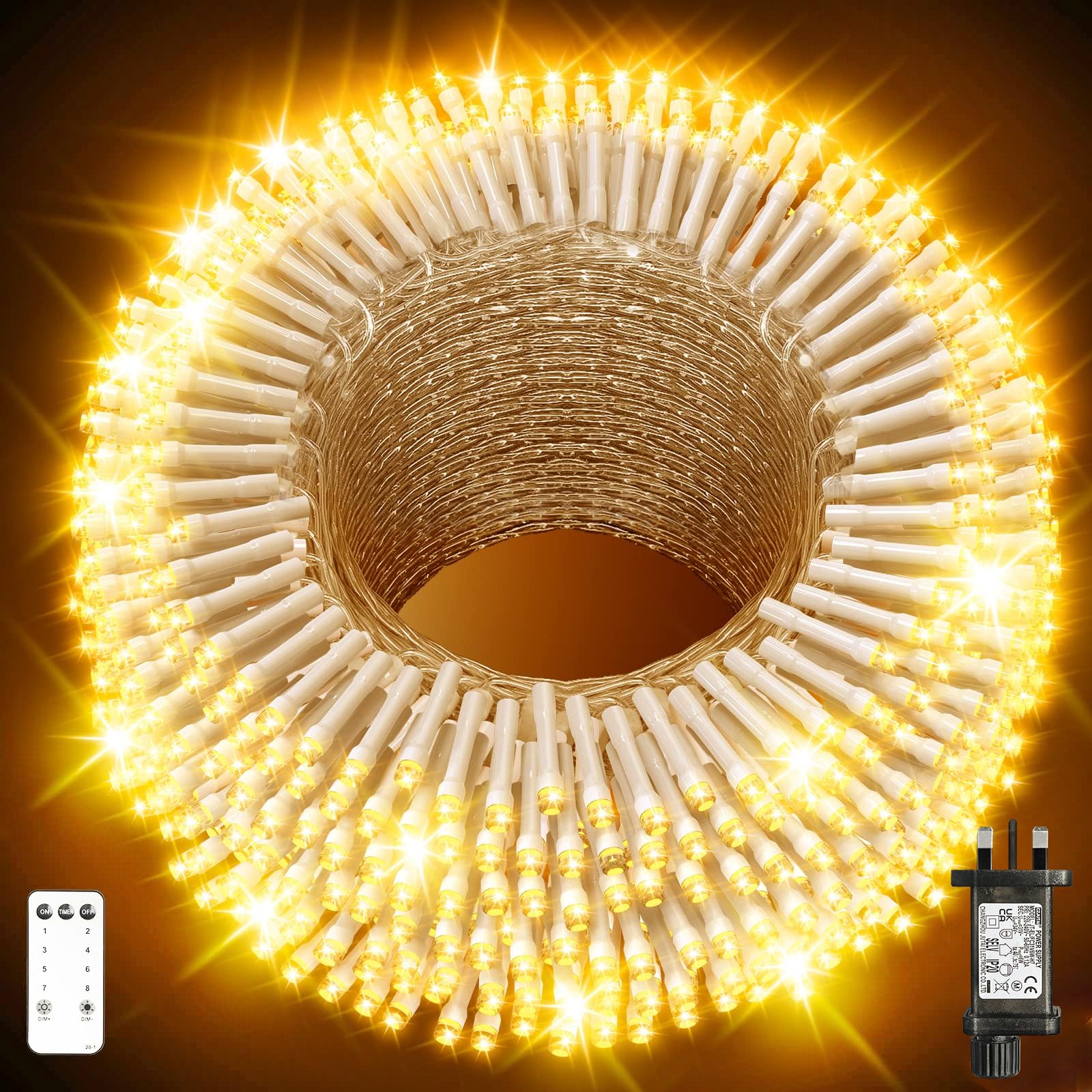 Christmas Lights Outdoor 100M Fairy String Lights Warm White with Remote Control Power Timer Waterproof 8 Modes Tree Lights for Patio Party Hotel Indoor Christmas Decoration [Energy Class G]