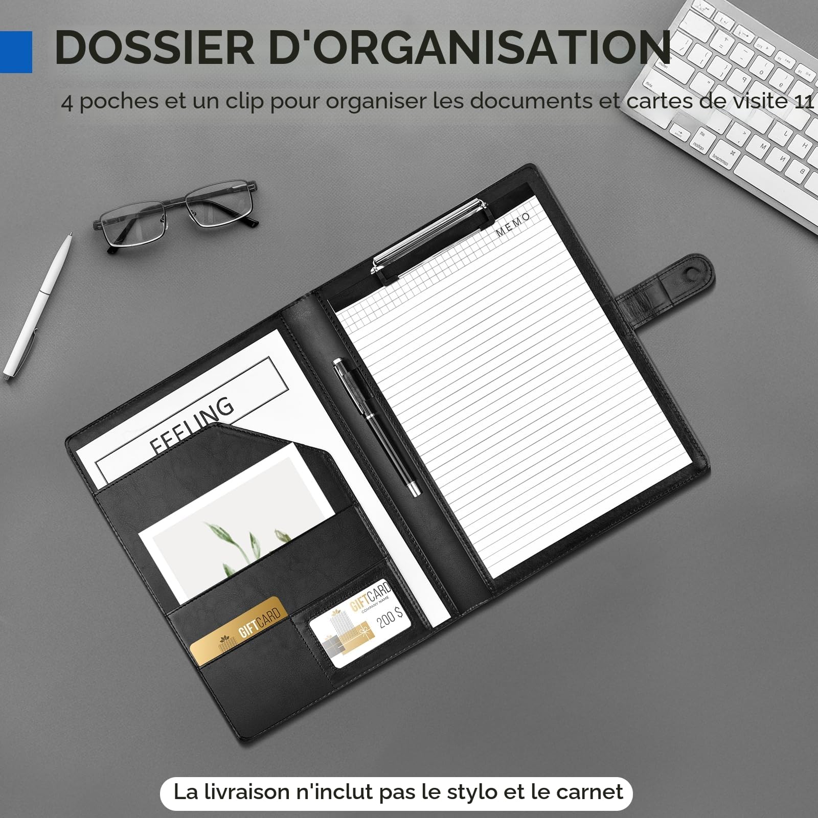 Porte Documents A4, Porte bloc A4 à rabat avec pince pour tenir les documents, Range Documents, Trieur Organiseur Portfolio Planchettes Porte-formulaires