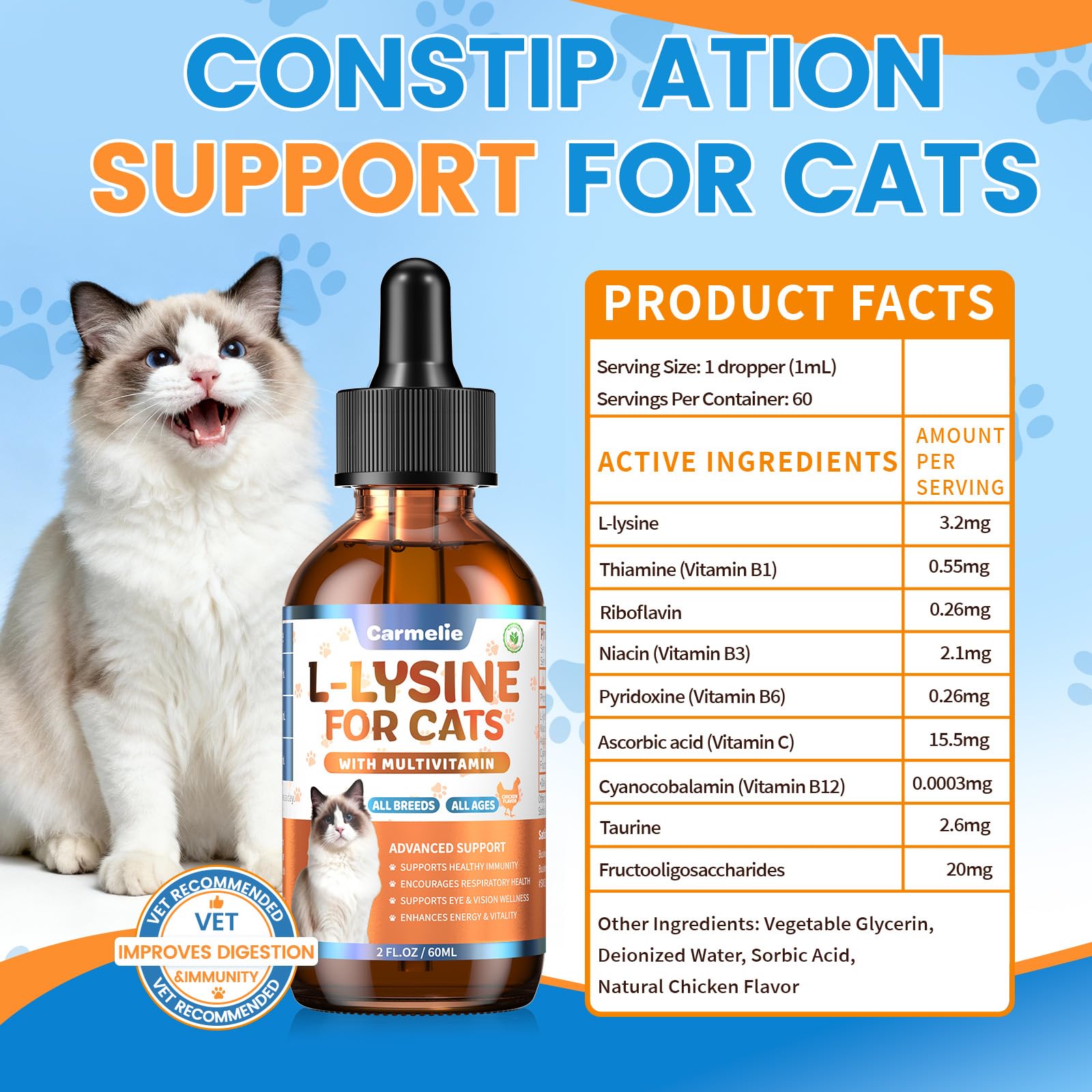 L-Lysine for Cats 60ml, Immune Respiratory Eye Support Roast Chicken Flavor — Amazon image 8
