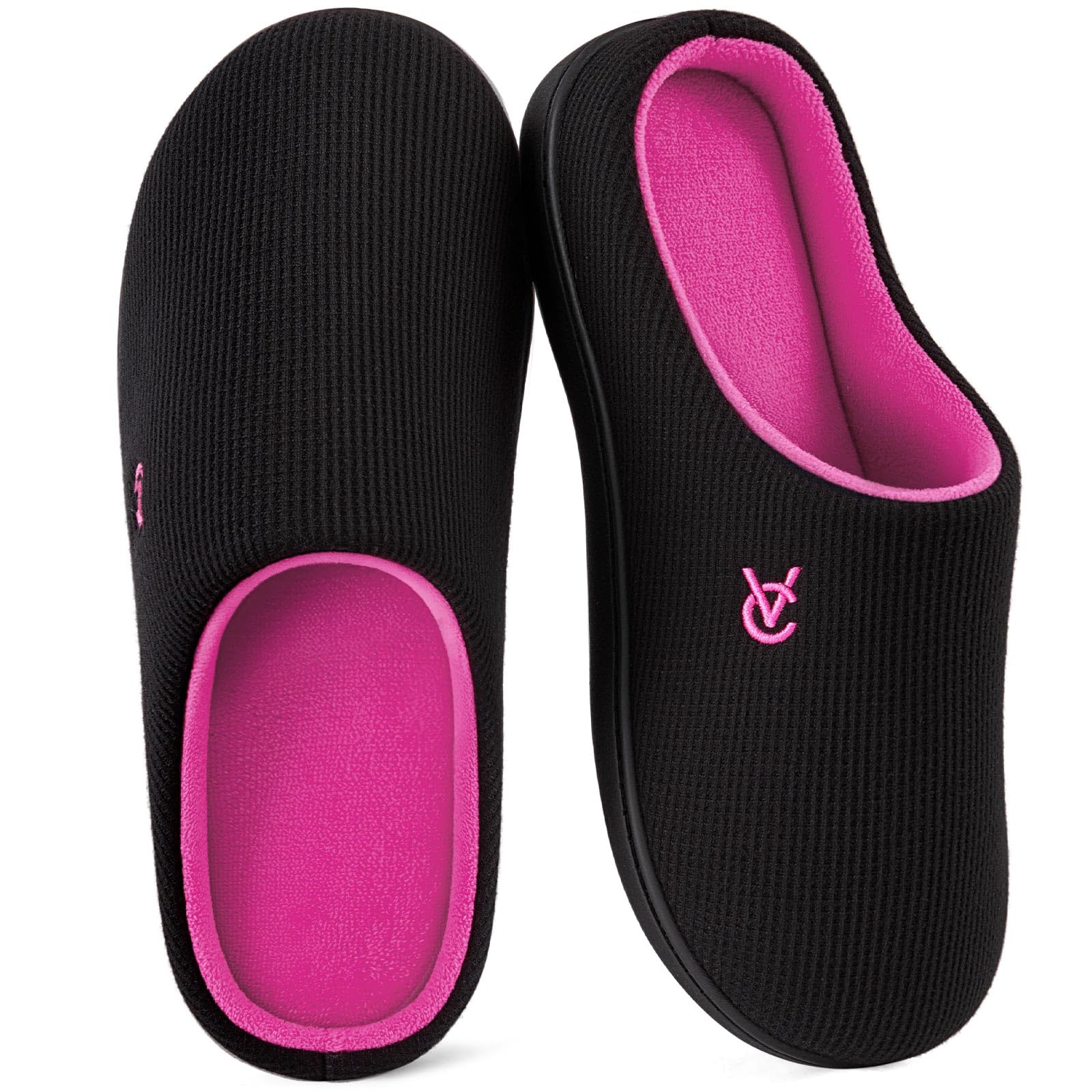 VeraCosy Dames Tweekleurige Pantoffels Zachte Comfortabele Gebreide Traagschuim Antislip Huisschoenen, 3/4 UK